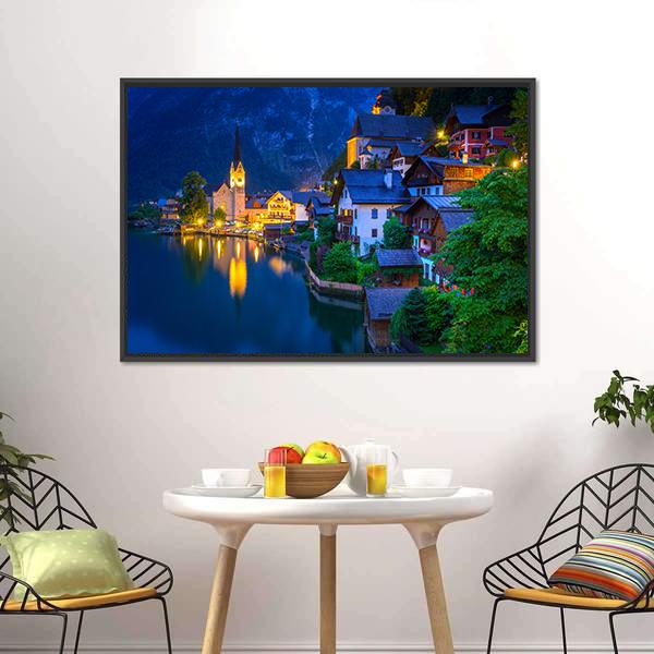 Hallstatt Village At Dusk Canvas Wall Art-3 Horizontal-Gallery Wrap-25" x 16"-Tiaracle