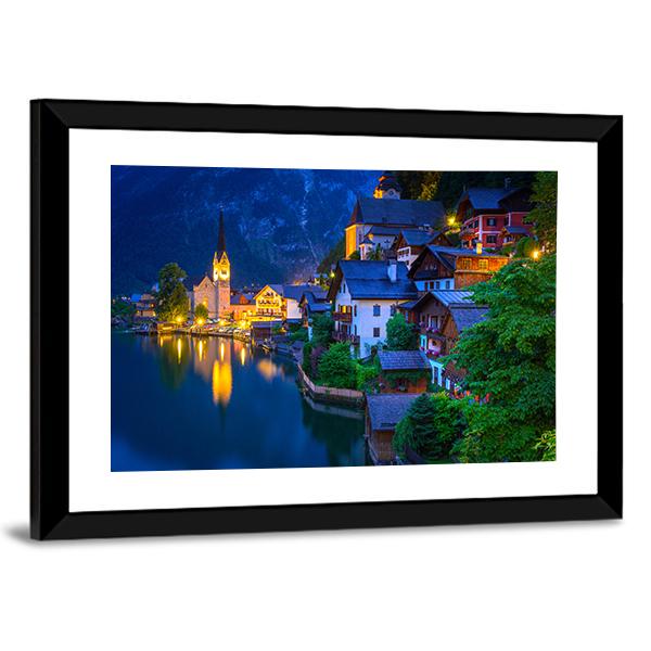 Hallstatt Village At Dusk Canvas Wall Art-3 Horizontal-Gallery Wrap-25" x 16"-Tiaracle