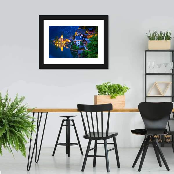 Hallstatt Village At Dusk Canvas Wall Art-3 Horizontal-Gallery Wrap-25" x 16"-Tiaracle