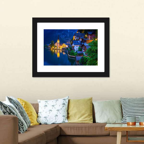 Hallstatt Village At Dusk Canvas Wall Art-3 Horizontal-Gallery Wrap-25" x 16"-Tiaracle