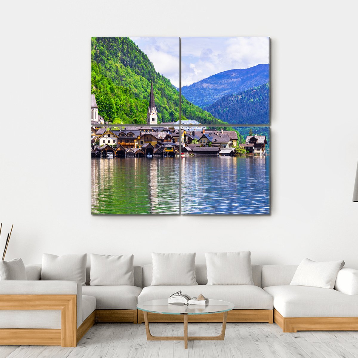 Hallstatt Village In Austria Canvas Wall Art-4 Square-Gallery Wrap-17" x 17"-Tiaracle