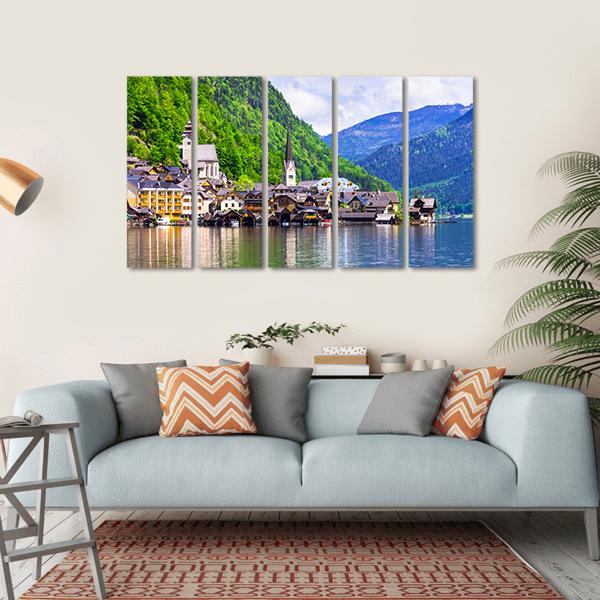 Hallstatt Village In Austria Canvas Wall Art-5 Horizontal-Gallery Wrap-22" x 12"-Tiaracle