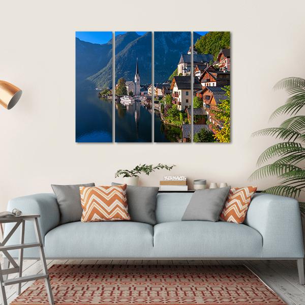Hallstatt Village On Alpine Lake Canvas Wall Art-4 Horizontal-Gallery Wrap-34" x 24"-Tiaracle