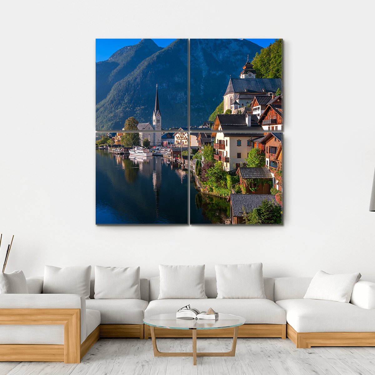 Hallstatt Village On Alpine Lake Canvas Wall Art-4 Square-Gallery Wrap-17" x 17"-Tiaracle