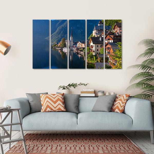 Hallstatt Village On Alpine Lake Canvas Wall Art-5 Horizontal-Gallery Wrap-22" x 12"-Tiaracle