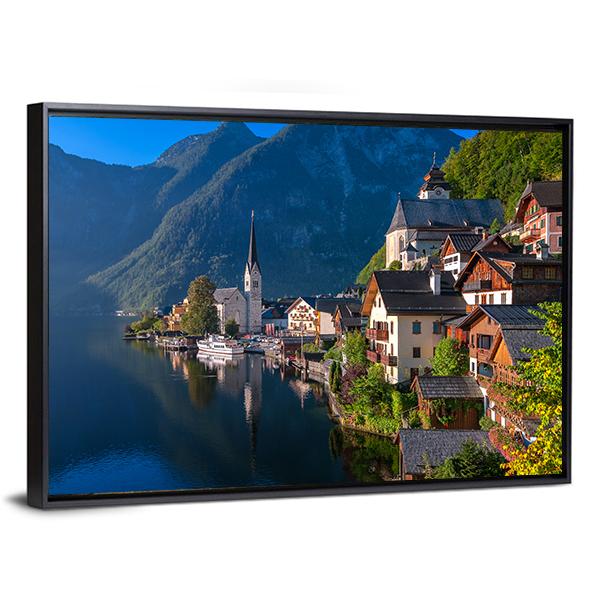 Hallstatt Village On Alpine Lake Canvas Wall Art-3 Horizontal-Gallery Wrap-25" x 16"-Tiaracle