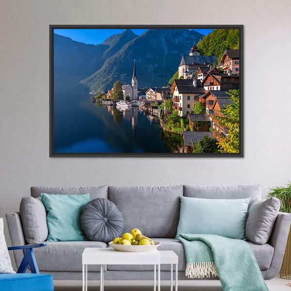 Hallstatt Village On Alpine Lake Canvas Wall Art-5 Horizontal-Gallery Wrap-22" x 12"-Tiaracle