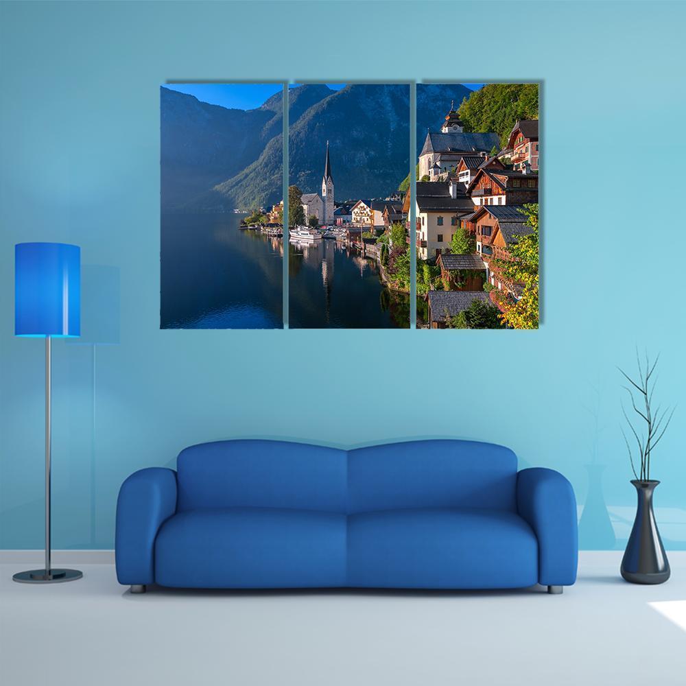 Hallstatt Village On Alpine Lake Canvas Wall Art-3 Horizontal-Gallery Wrap-37" x 24"-Tiaracle