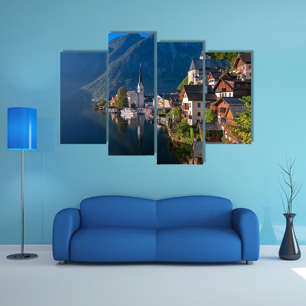 Hallstatt Village On Alpine Lake Canvas Wall Art-4 Pop-Gallery Wrap-50" x 32"-Tiaracle