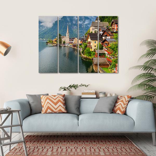 Hallstatt Village With Lake Canvas Wall Art-4 Horizontal-Gallery Wrap-34" x 24"-Tiaracle