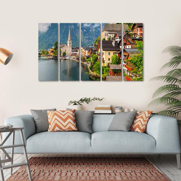 Hallstatt Village With Lake Canvas Wall Art-5 Horizontal-Gallery Wrap-22" x 12"-Tiaracle