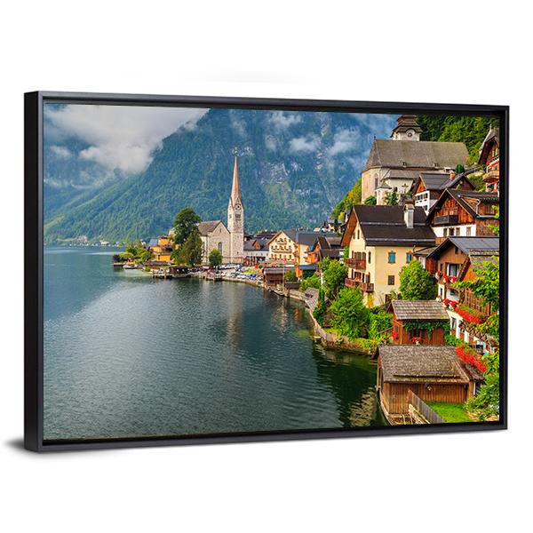Hallstatt Village With Lake Canvas Wall Art-3 Horizontal-Gallery Wrap-25" x 16"-Tiaracle