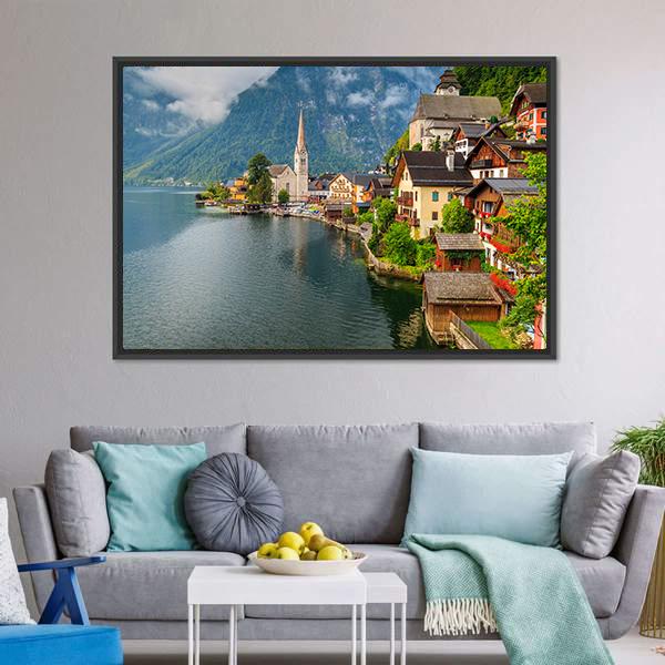 Hallstatt Village With Lake Canvas Wall Art-3 Horizontal-Gallery Wrap-25" x 16"-Tiaracle