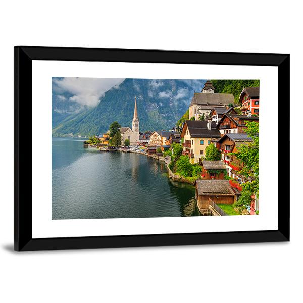 Hallstatt Village With Lake Canvas Wall Art-3 Horizontal-Gallery Wrap-25" x 16"-Tiaracle