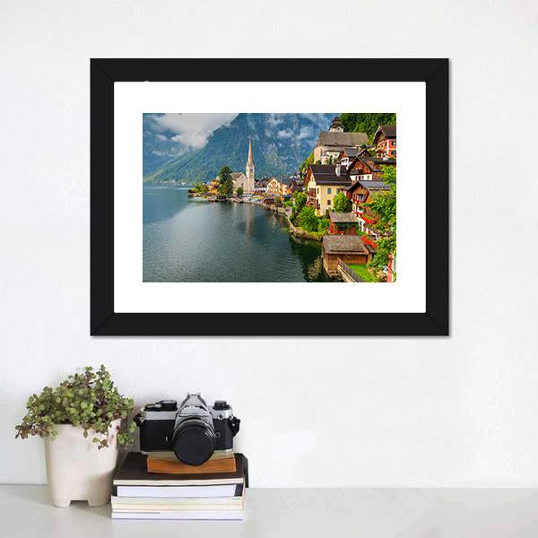 Hallstatt Village With Lake Canvas Wall Art-1 Piece-Framed Print-20" x 16"-Tiaracle