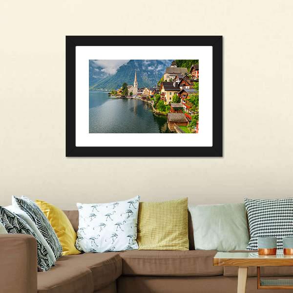 Hallstatt Village With Lake Canvas Wall Art-3 Horizontal-Gallery Wrap-25" x 16"-Tiaracle
