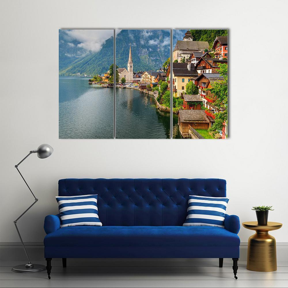 Hallstatt Village With Lake Canvas Wall Art-3 Horizontal-Gallery Wrap-37" x 24"-Tiaracle