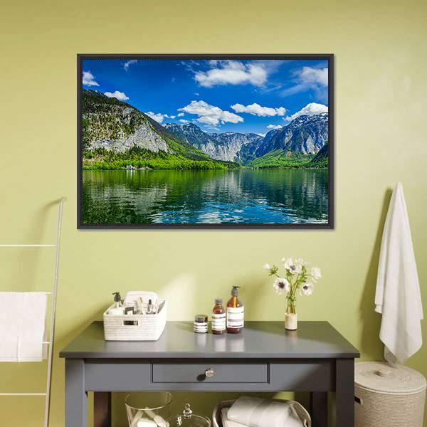 Hallstatter See Mountain Lake Austria Canvas Wall Art-1 Piece-Floating Frame-24" x 16"-Tiaracle