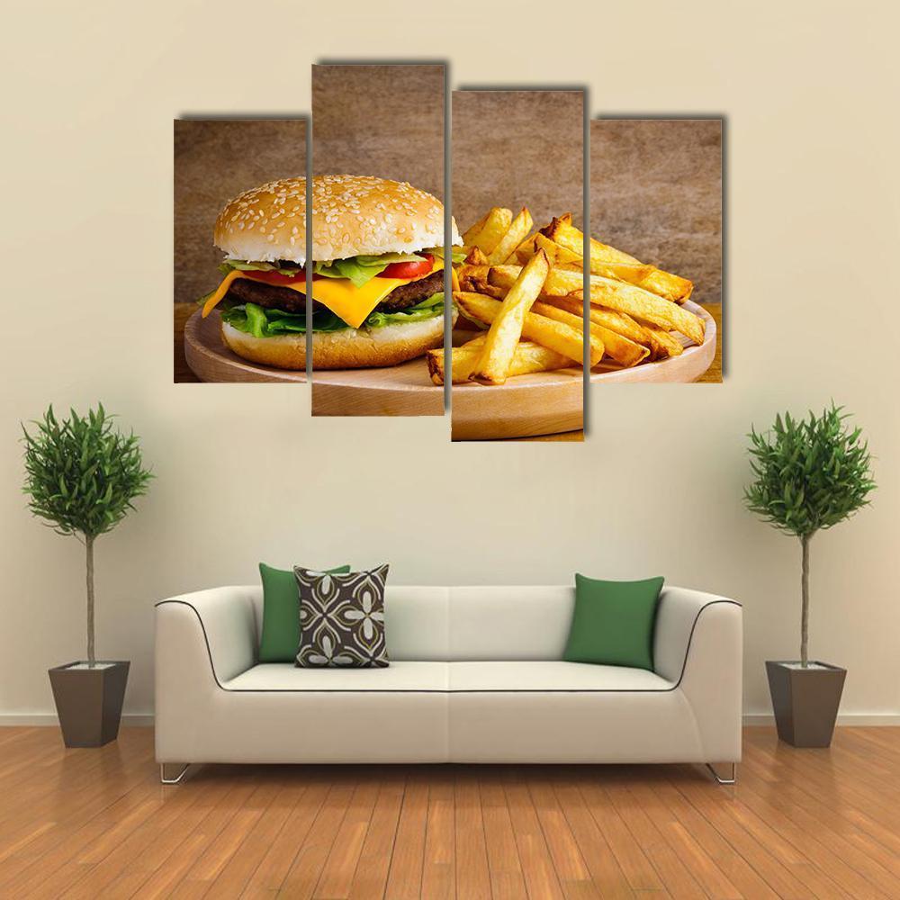 Hamburger & Fries Canvas Wall Art-4 Pop-Gallery Wrap-50" x 32"-Tiaracle