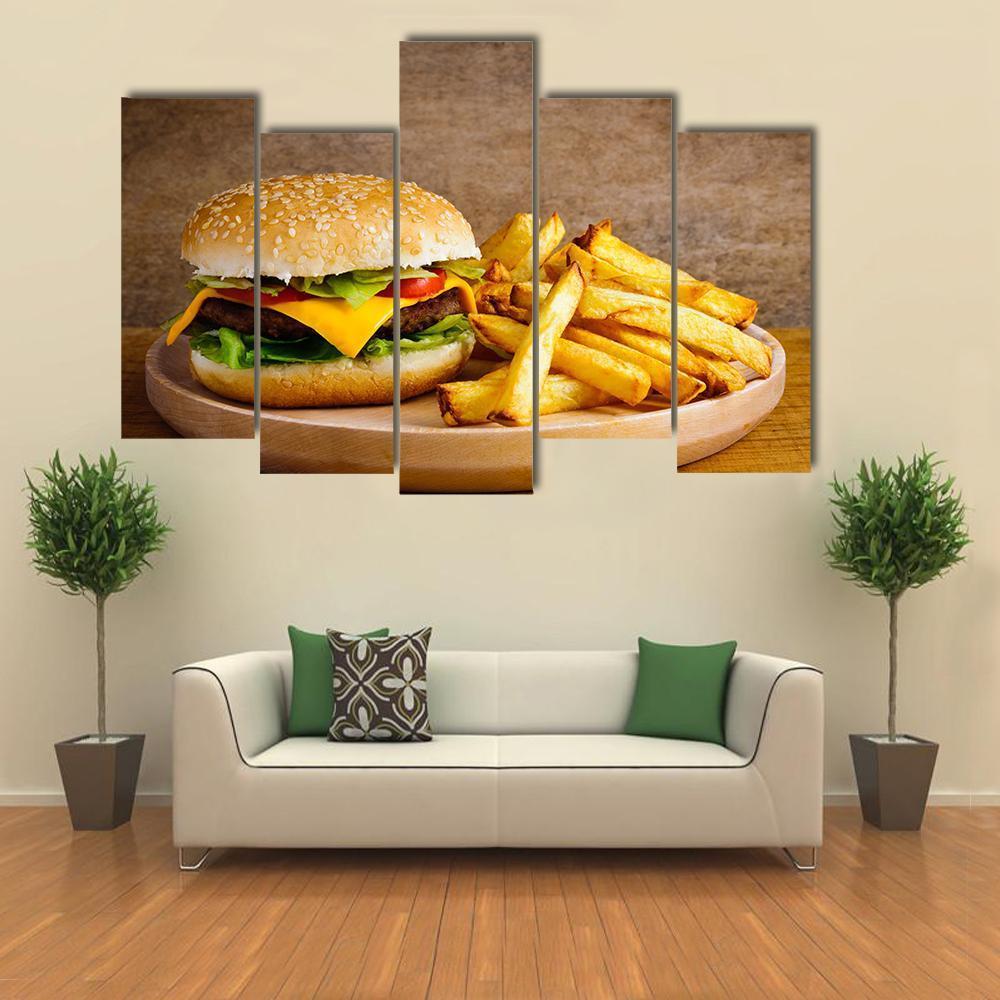 Hamburger & Fries Canvas Wall Art-5 Pop-Gallery Wrap-47" x 32"-Tiaracle