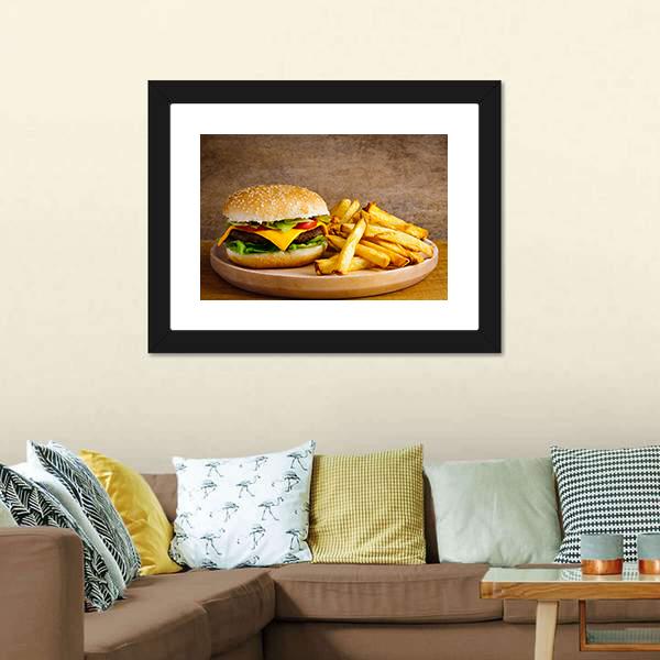 Hamburger & Fries Canvas Wall Art-3 Horizontal-Gallery Wrap-25" x 16"-Tiaracle