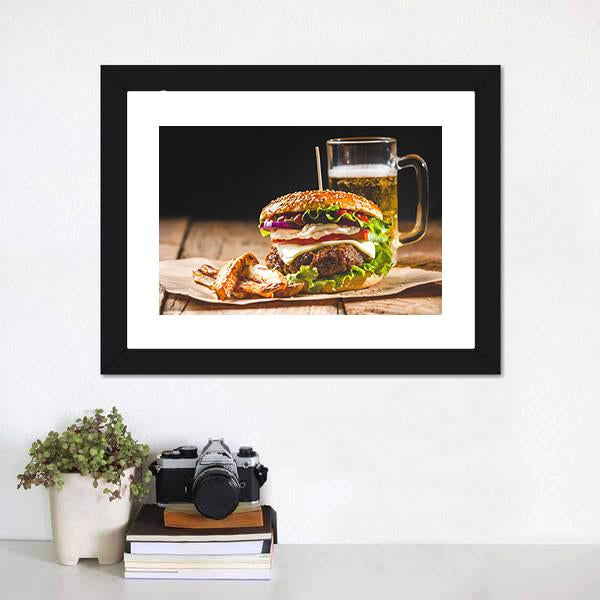 Hamburger With Juice Canvas Wall Art-1 Piece-Framed Print-20" x 16"-Tiaracle