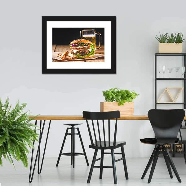 Hamburger With Juice Canvas Wall Art-3 Horizontal-Gallery Wrap-25" x 16"-Tiaracle