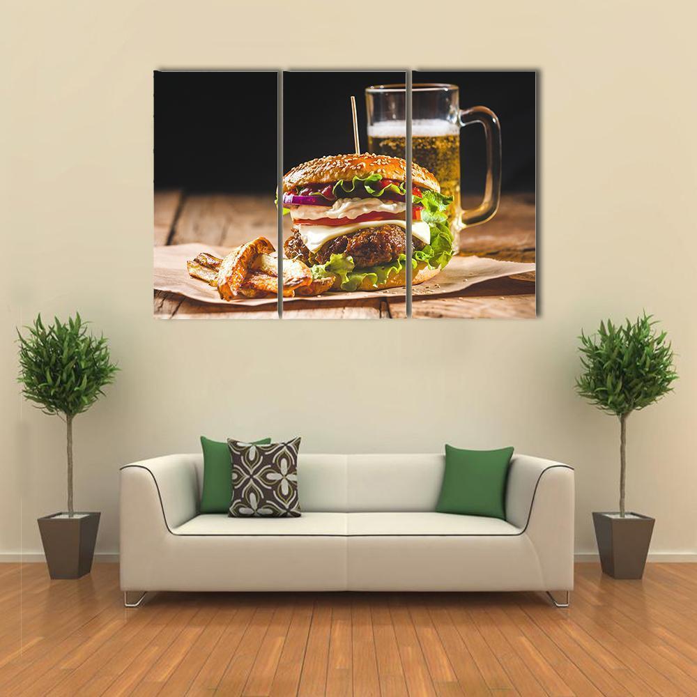Hamburger With Juice Canvas Wall Art-3 Horizontal-Gallery Wrap-37" x 24"-Tiaracle