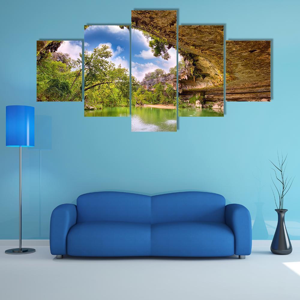 Hamilton Pool Texas Canvas Wall Art-5 Star-Gallery Wrap-62" x 32"-Tiaracle