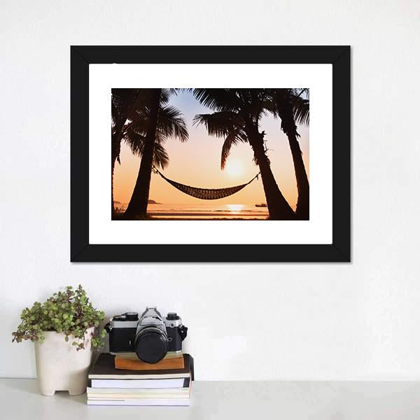 Hammock &amp; Palm Trees Canvas Wall Art-1 Piece-Framed Print-20" x 16"-Tiaracle