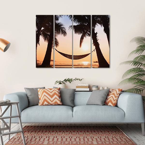 Hammock &amp; Palm Trees Canvas Wall Art-4 Horizontal-Gallery Wrap-34" x 24"-Tiaracle