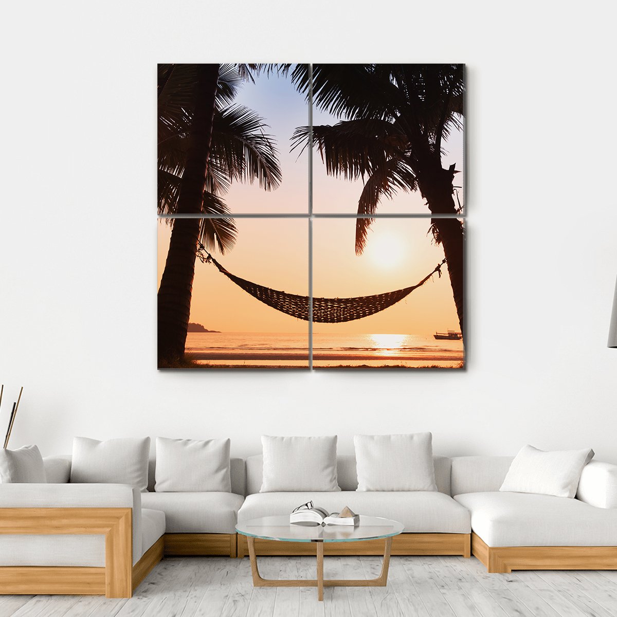 Hammock &amp; Palm Trees Canvas Wall Art-4 Square-Gallery Wrap-17" x 17"-Tiaracle