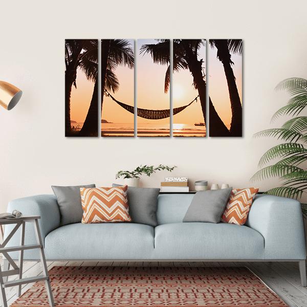 Hammock &amp; Palm Trees Canvas Wall Art-5 Horizontal-Gallery Wrap-22" x 12"-Tiaracle