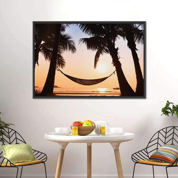 Hammock & Palm Trees Canvas Wall Art-3 Horizontal-Gallery Wrap-25" x 16"-Tiaracle