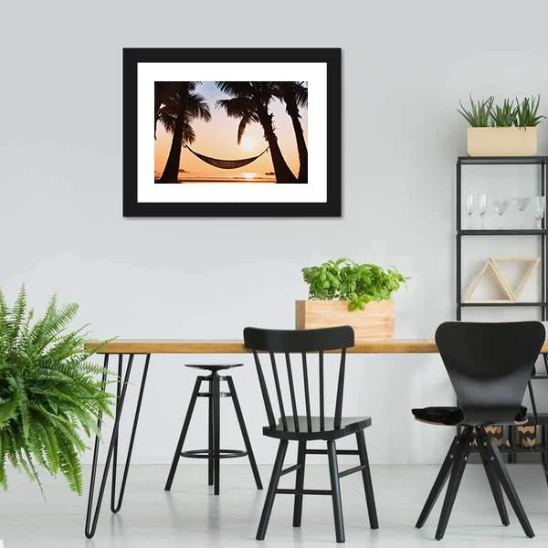 Hammock &amp; Palm Trees Canvas Wall Art-3 Horizontal-Gallery Wrap-25" x 16"-Tiaracle