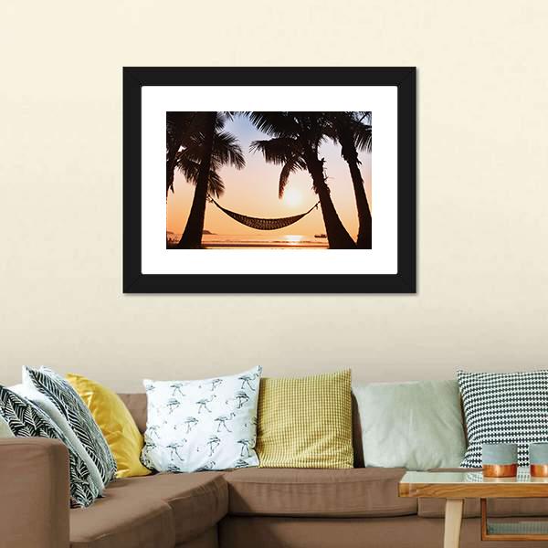 Hammock &amp; Palm Trees Canvas Wall Art-5 Horizontal-Gallery Wrap-22" x 12"-Tiaracle