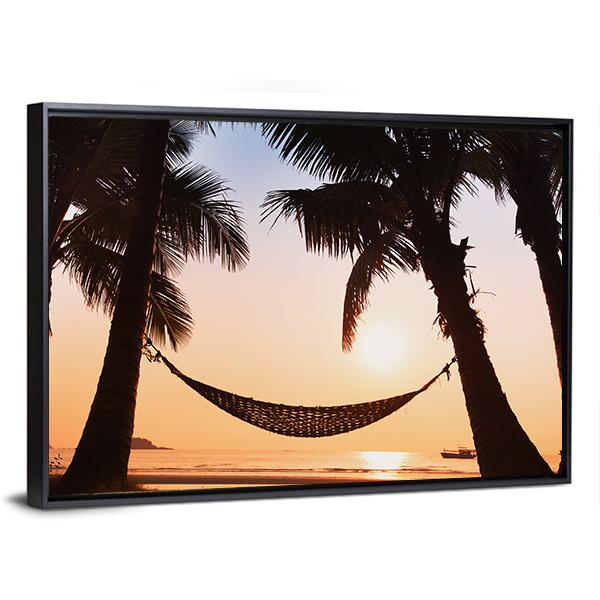 Hammock &amp; Palm Trees Canvas Wall Art-5 Horizontal-Gallery Wrap-22" x 12"-Tiaracle