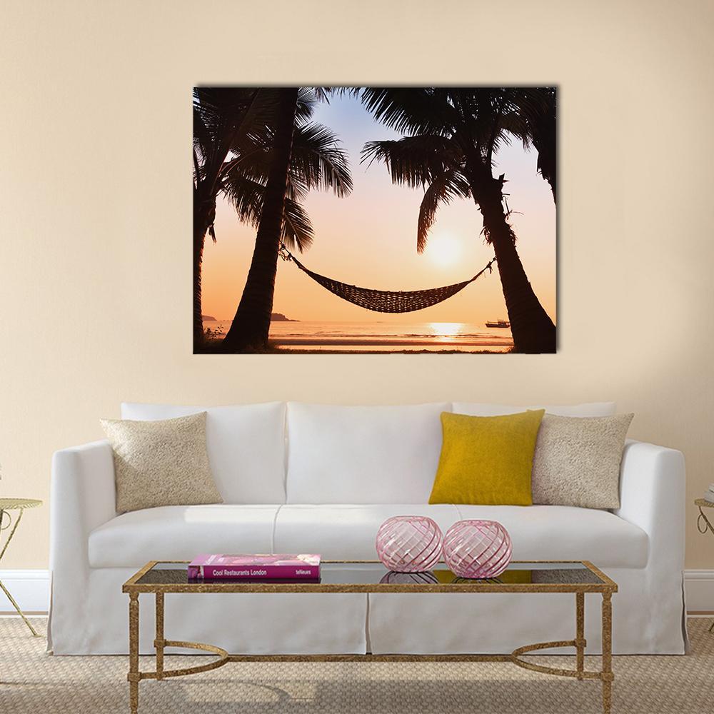 Hammock & Palm Trees Canvas Wall Art-1 Piece-Gallery Wrap-48" x 32"-Tiaracle