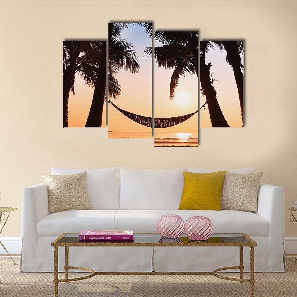 Hammock & Palm Trees Canvas Wall Art-4 Pop-Gallery Wrap-50" x 32"-Tiaracle