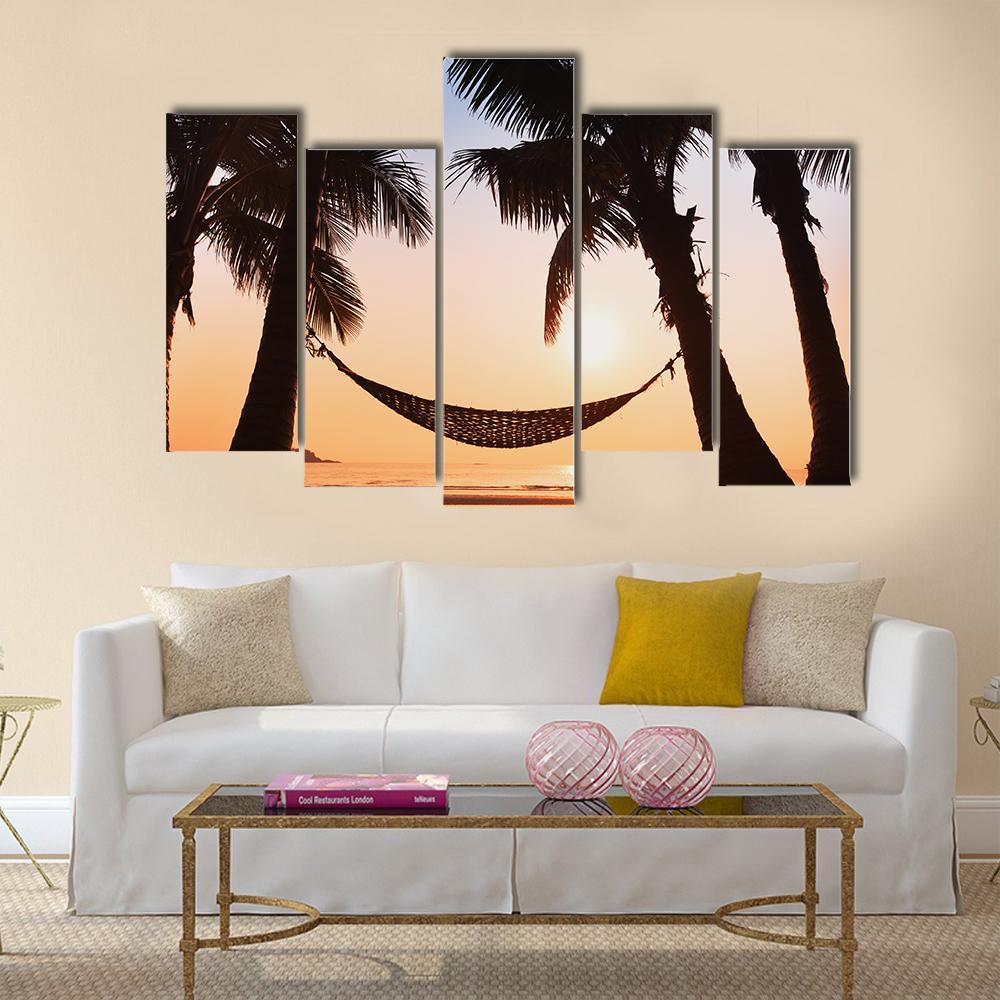 Hammock & Palm Trees Canvas Wall Art-5 Pop-Gallery Wrap-47" x 32"-Tiaracle
