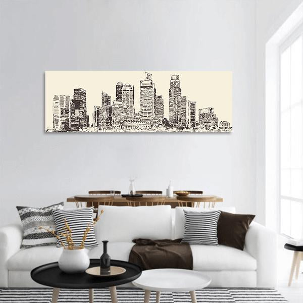 Sketch Of Singapore City Panoramic Canvas Wall Art-1 Piece-36" x 12"-Tiaracle