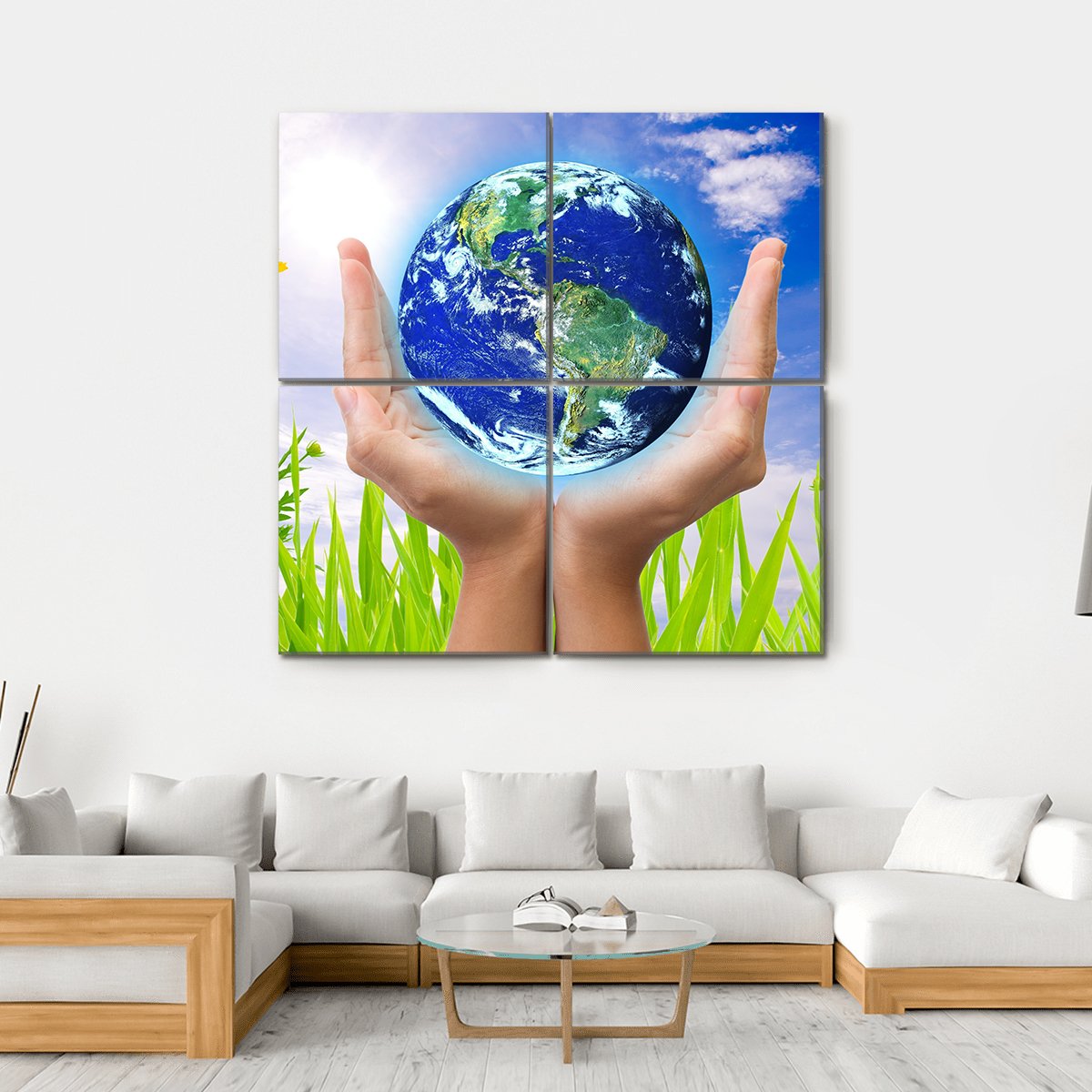 Hand Holding Planet Earth Canvas Wall Art-4 Square-Gallery Wrap-17" x 17"-Tiaracle