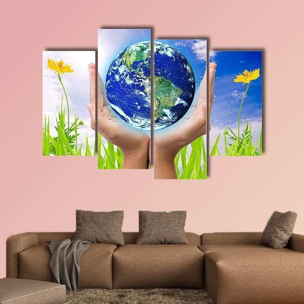 Hand Holding Planet Earth Canvas Wall Art-4 Pop-Gallery Wrap-50" x 32"-Tiaracle