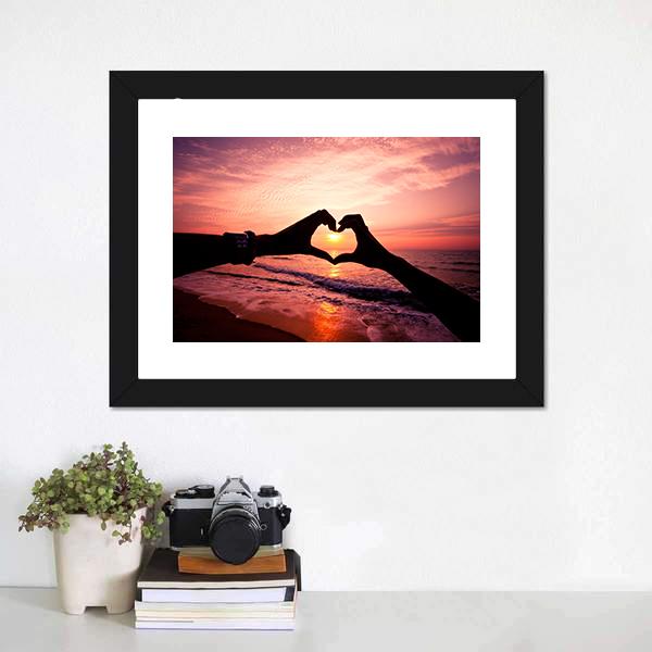 Hand In Heart Shape Silhouette Canvas Wall Art-1 Piece-Framed Print-30" x 20"-Tiaracle