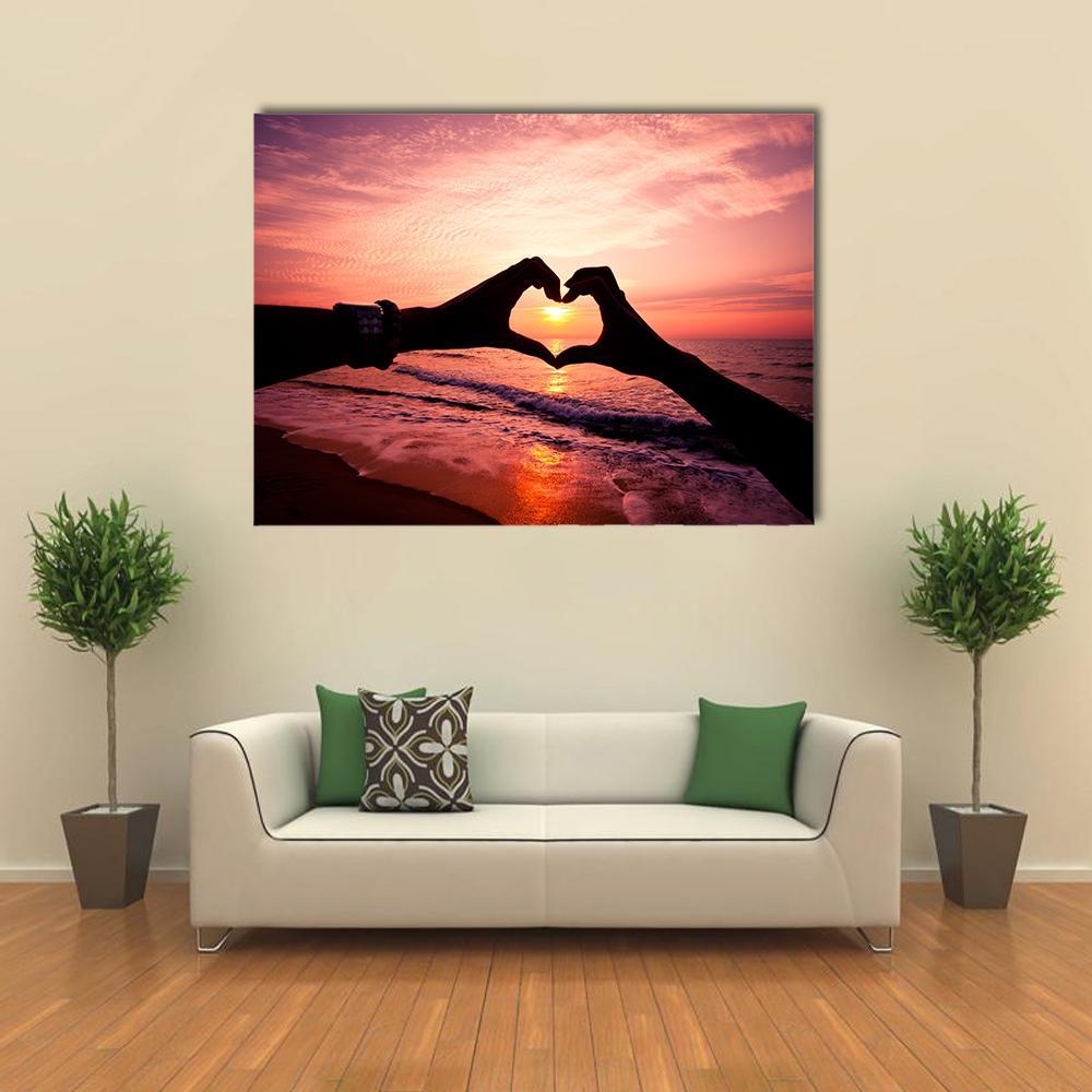 Hand In Heart Shape Silhouette Canvas Wall Art-1 Piece-Gallery Wrap-36" x 24"-Tiaracle