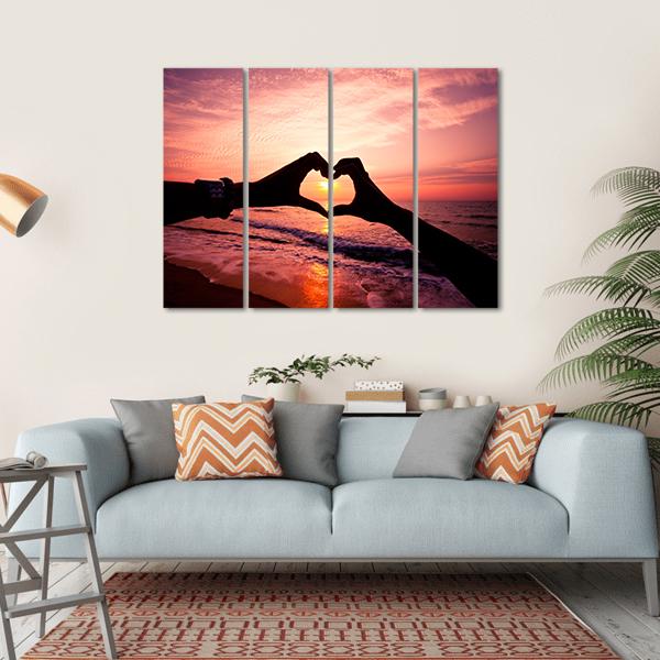 Hand In Heart Shape Silhouette Canvas Wall Art-1 Piece-Gallery Wrap-36" x 24"-Tiaracle