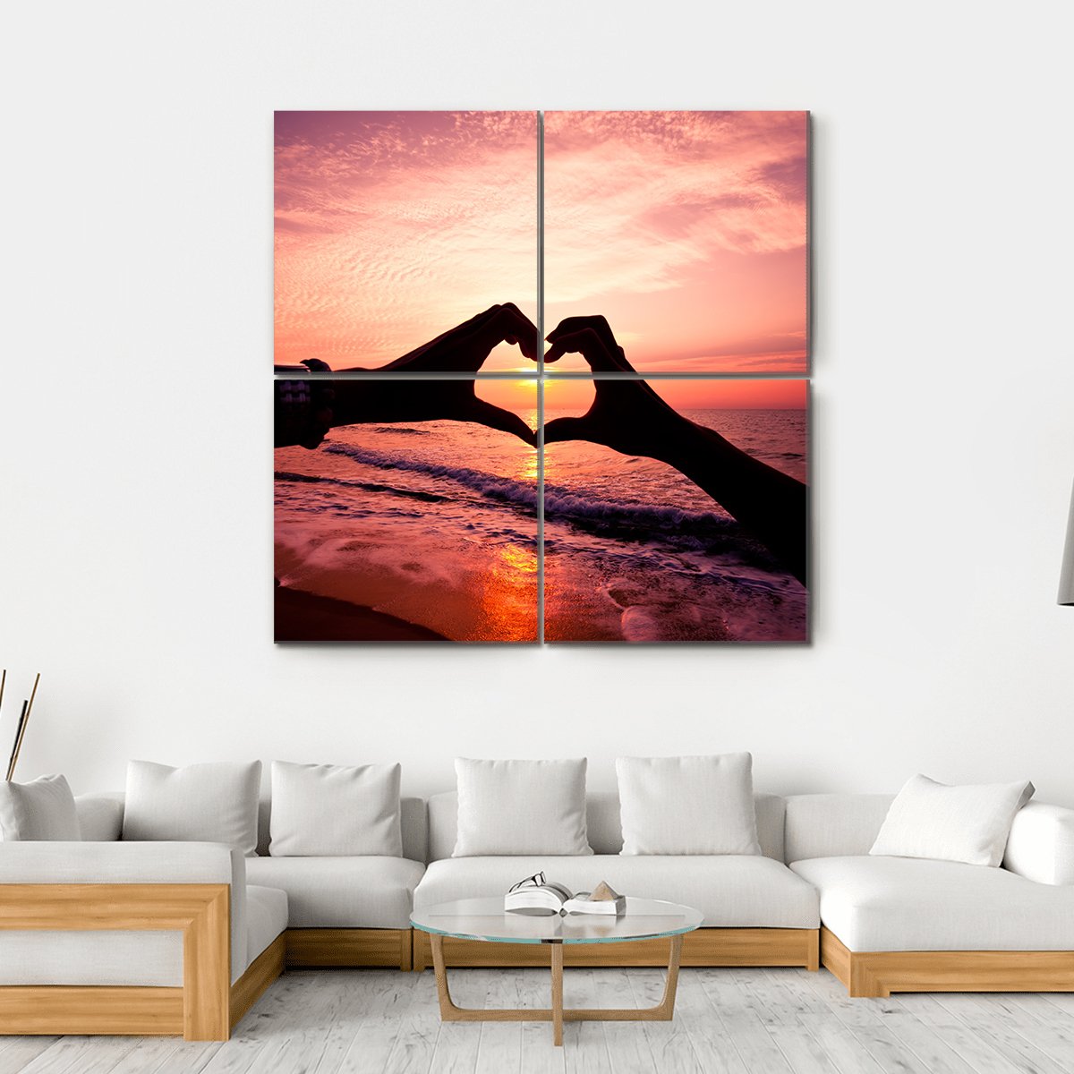 Hand In Heart Shape Silhouette Canvas Wall Art-4 Square-Gallery Wrap-17" x 17"-Tiaracle