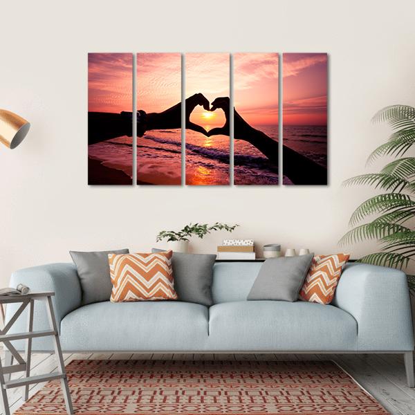 Hand In Heart Shape Silhouette Canvas Wall Art-5 Horizontal-Gallery Wrap-22" x 12"-Tiaracle