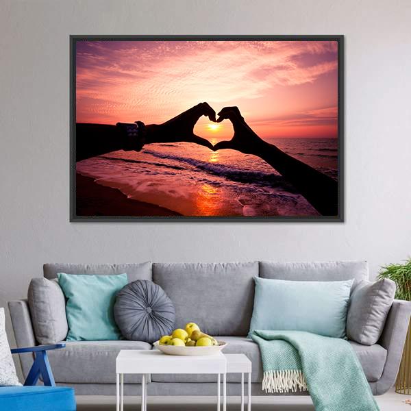 Hand In Heart Shape Silhouette Panoramic Canvas Wall Art-1 Piece-36" x 12"-Tiaracle