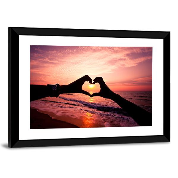 Hand In Heart Shape Silhouette Panoramic Canvas Wall Art-1 Piece-36" x 12"-Tiaracle